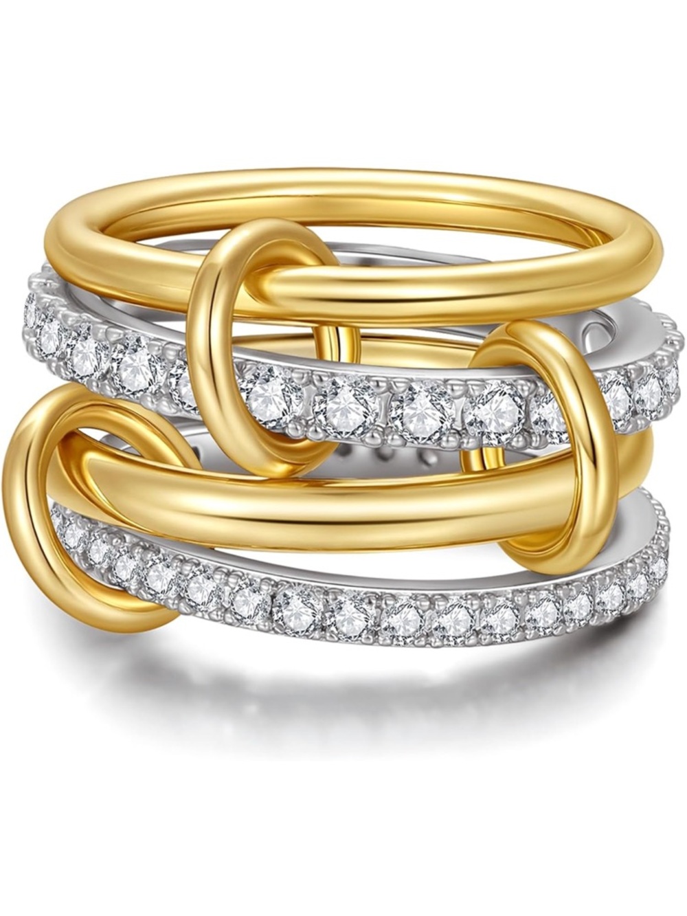 Interlocked Stackable Ring Size 7 Gold Plated Silver Link Rings CZ Amazon TLY